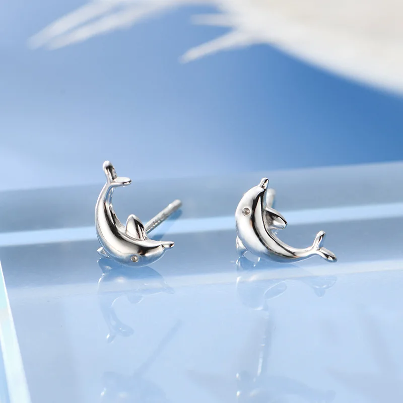 Silver Color Piercing Animals Dolphin Stud Earrings For Women Gift Pendients Brincos eh1271