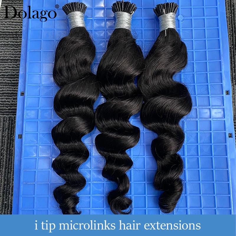 I Tip Microlink Human Hair Extensions Natural Black Loose Wave Bundles Brazilian Virgin Microlinks Hair Extensions For Women