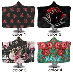 LVYZIHO Custom Name Red Rose And Chateau Custom Hooded Blanket Warm Home Picnic Wearable Fleece Blankets