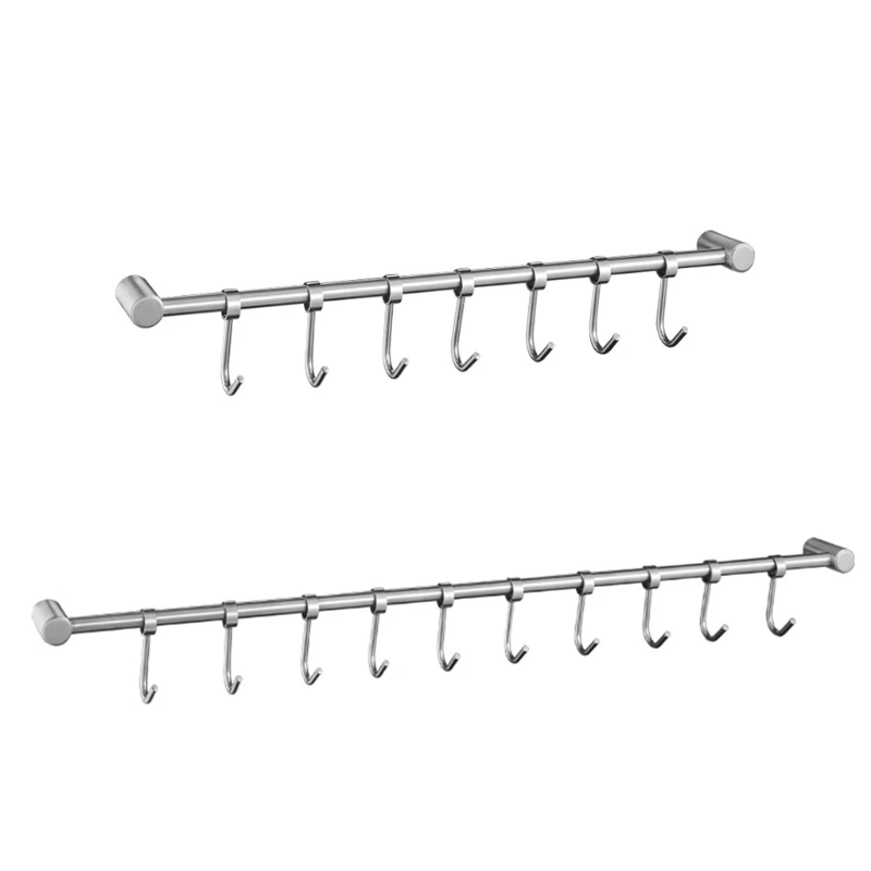 Stainless Steel Wall Mount Pot Pan Rack Kitchen Straight Bar with Hook