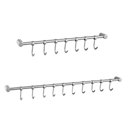 Stainless Steel Wall Mount Pot Pan Rack Kitchen Straight Bar with Hook