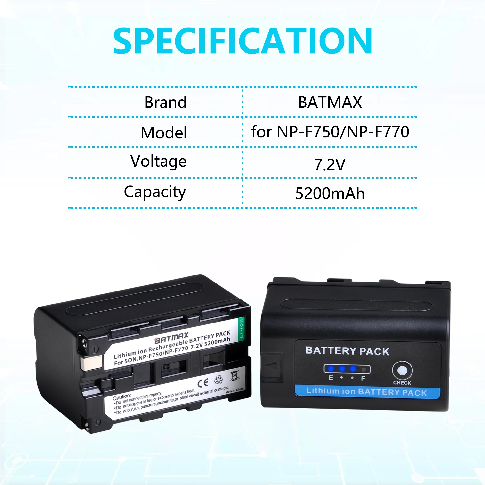 Batmax NP-F750 NP-F770 Battery with LED Power Indicator for Sony ccd-tr917 ccd-tr940 ccd-trv101 ccd-trv215,for Godox Video Light