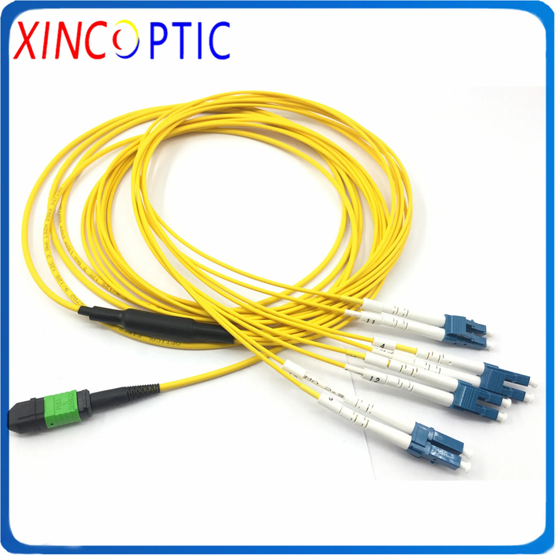 8Fiber MPO/APC Male-4*Dual LC/ST/FC/SC SMF 8C Mini Round LSZH Yellow 2.0mm 3M(2M+1M) Fan-out Fiber Optic Patch Cord Jumper Cable