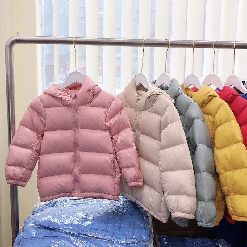 Children's Down Jacket Boys Girls Winter Coat Parent-Child Hooded Down Jacket Solid Thicken Hooded White Duck Down Coat Children