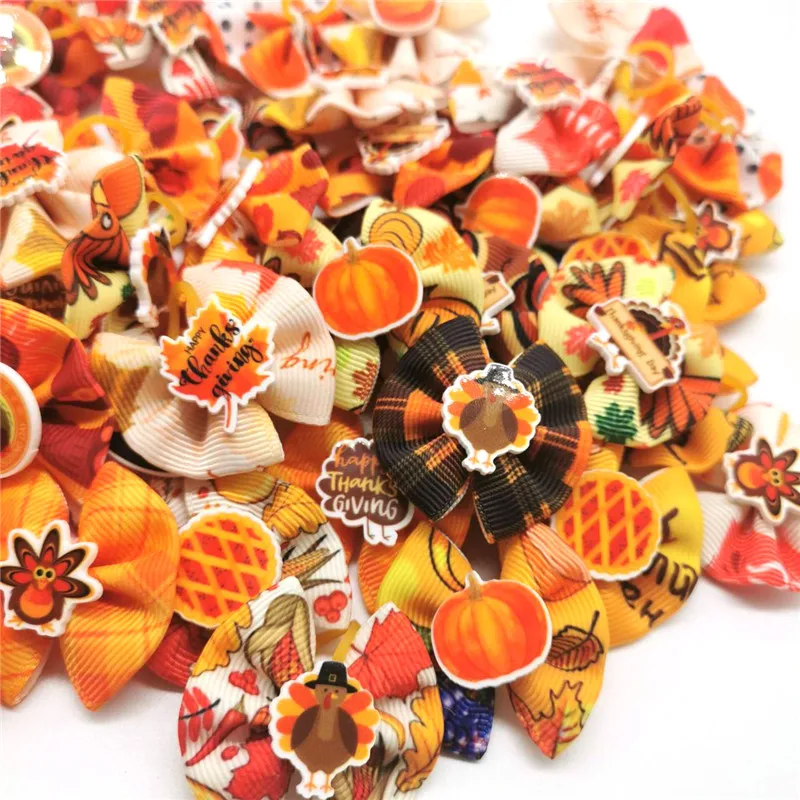 10/20/30pcs Maple Leaf Pumpkins Pet Supplies Small Dog Hair Bows Thanksgiving Dog Accessories Rubber Bands Dog Hair Accessories