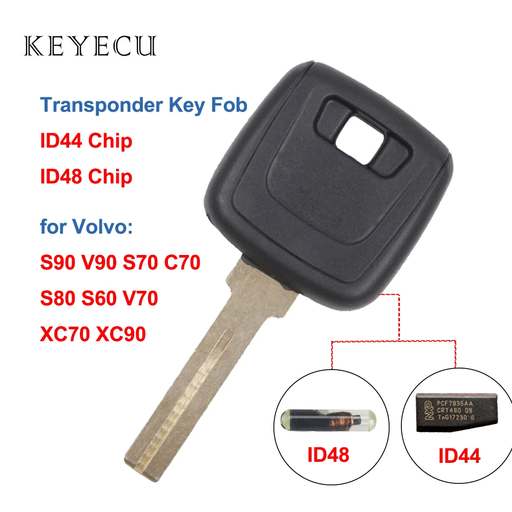 

Keyecu Replacement Ignition Transponder Chip Key with ID44 / ID48 Chip for Volvo C70 S70 S90 V90 S80 S60 V70 XC70 XC90