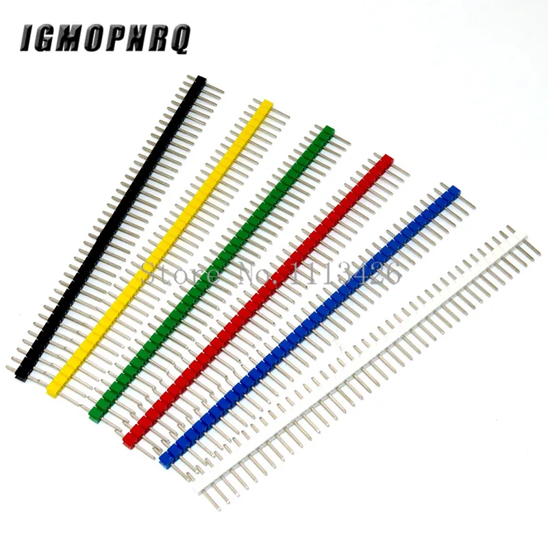 10PCS 40Pin 1x40P Male Breakable Pin Header Strip 2.54mm Long Blue Red White Green Yellow Connector 5 Colors Hot Sale