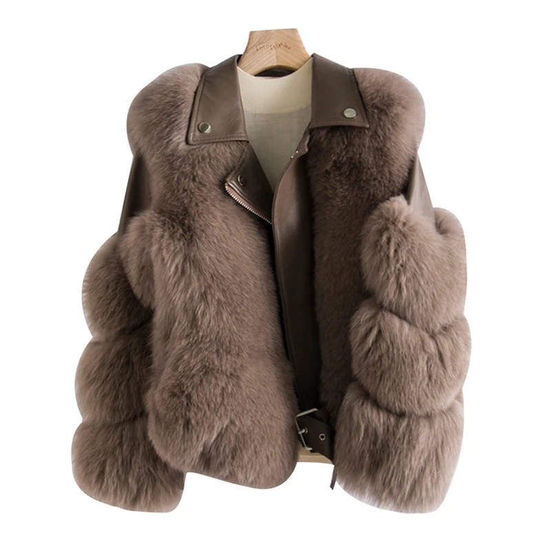 Zimowy nowy styl Aviator Fashion Kurtka z futra lisa Kobieta Prawdziwa skóra Naturalny futro z paskiem — zdjęcie 2