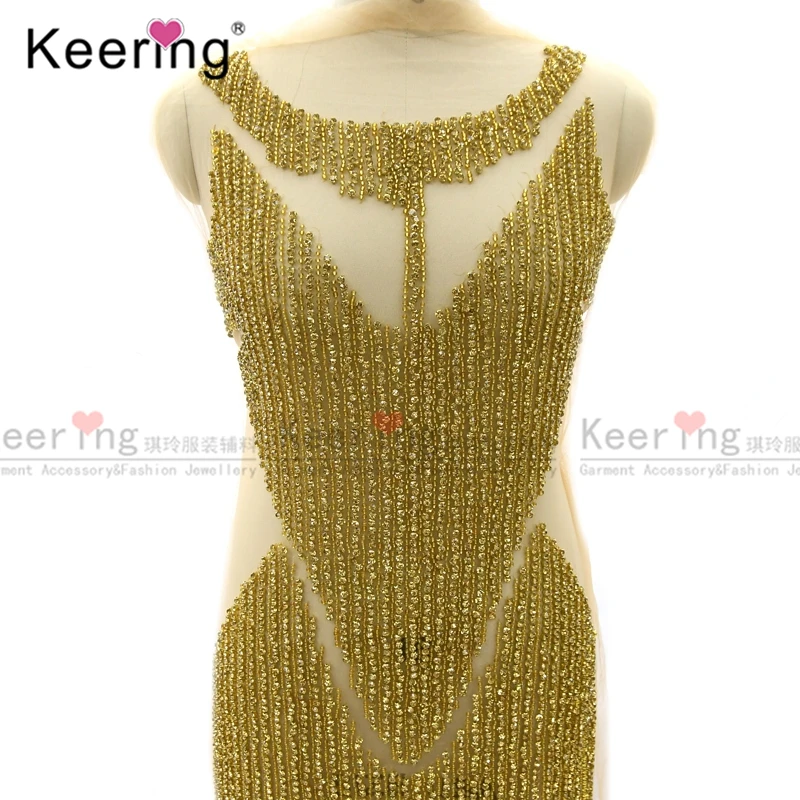 Imagem -02 - Keering Handmade Gold Rhinestone Body Panel para Vestido de Festa Hot Sale Wdp042