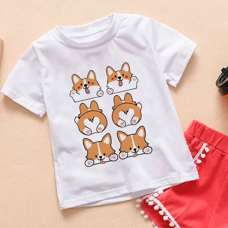 New 24M 3T 4T 5T 6T 7T 8T  Boys T Shirts Unisex Girls Shirts Children Clothes for Kids Shiba Inu Snacks Pattern Baby Girl Tops