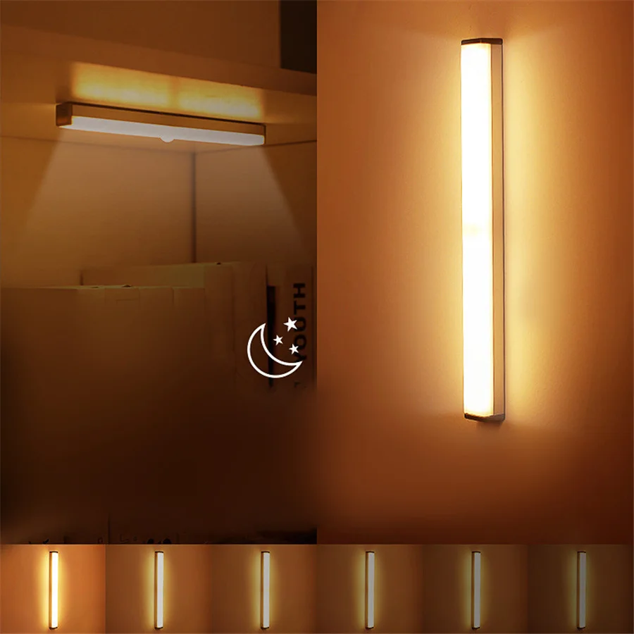 PAMNNY Wireless USB Rechargeable LED Motion Sensor Night Lights 21/30/50CM Cabinet Wardrobe Lamp for Kitchen Staircase Backlight