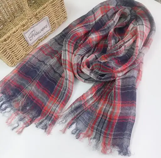 Spring And Summer New Pure Linen Plaid Scarf Women Light And Breathable Sweet Design Lady Shawl Scarves