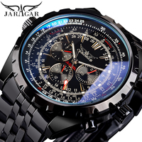 Jaragar 3 Dial Men's Automatic Watch Stainless Steel Mechanical Men's watches Date Week Display Luminous Wristwatch Blue Glass