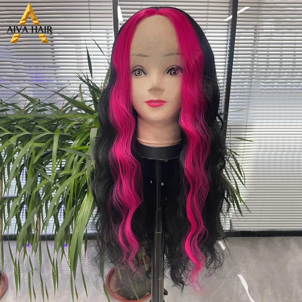 Pink Black Lace Wigs Synthetic Hair Heat Resistant Synthetic Lace Front Wig Aiva Drag Queen Cosplay Wigs For Black Women