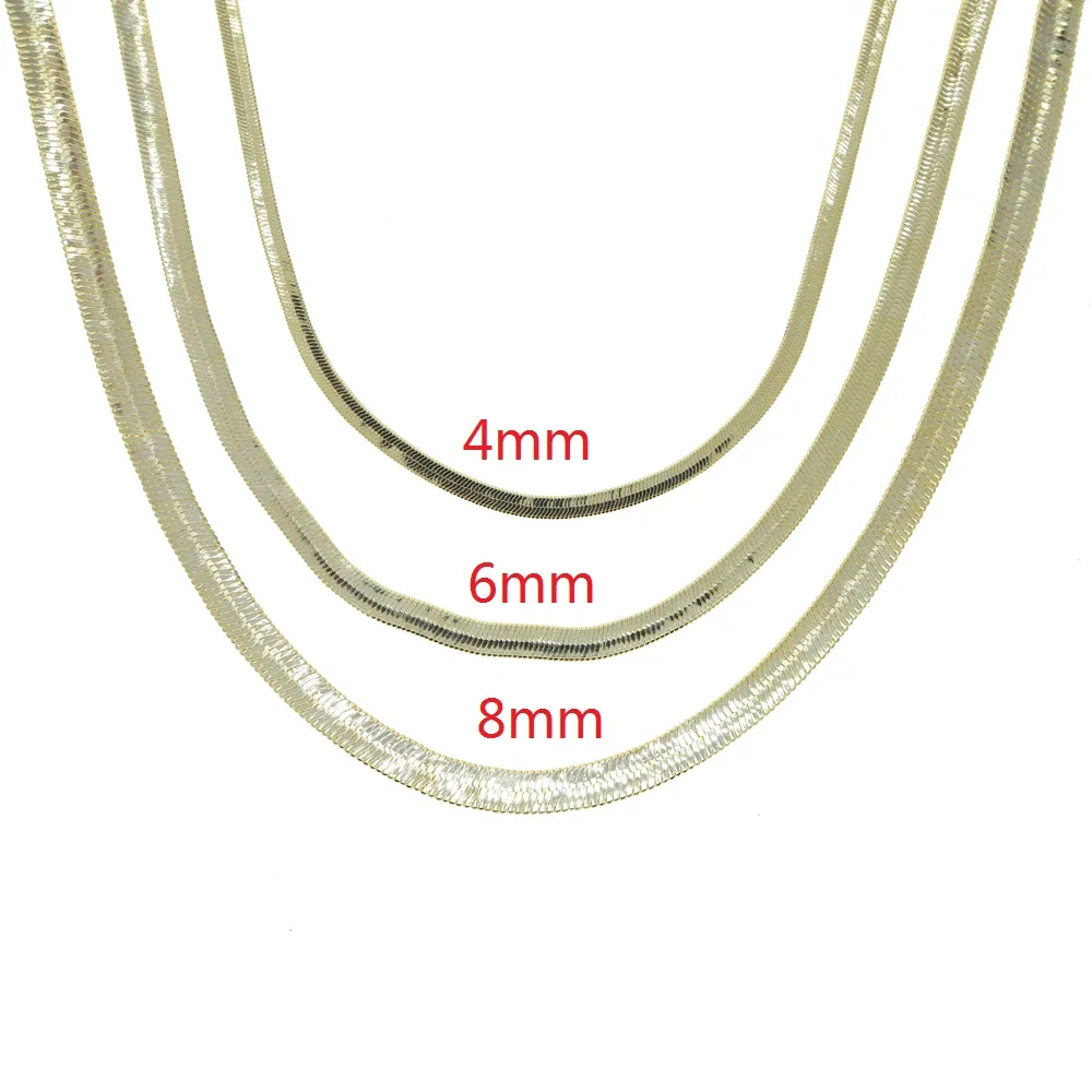 Women Snake Chain Choker Necklace Gold Color Metal Flat Herringbone Chain Collar Fashion Jewelry Gold Silver Color 4mm/6mm/8mm