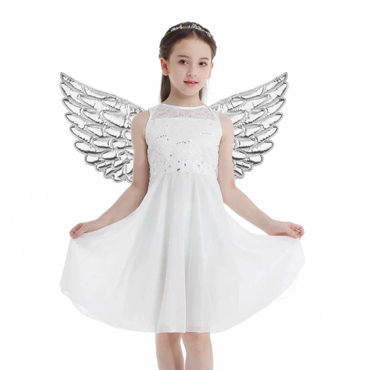 Kids Children Glossy Metallic Angel Wings for Photography Masquerade Halloween Unicorn Cosplay Party Costume Accessory Wings