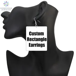 SOMESOOR Big Rectangle Customized Wooden Drop Earrings Vintage Photos Painted DIY Geometric Wood Loops Jewelry For Women Gifts