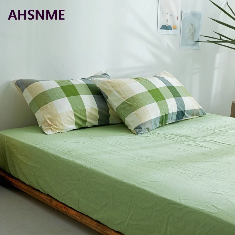 AHSNME Grass green 100% Cotton sheets Super Soft parure de lit Cool Summer Simple Water Fitted Sheet 135/150/200/180/200cm