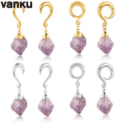 Vanku-pendientes colgantes de piedra púrpura, expansor de túnel, 2 piezas, Piercing, joyería corporal