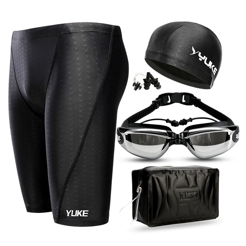 New Men Swimming Shorts Waterproof Competition Swim equipment goggles with ear-plug cap case Trunks Briefs swimwear half pants