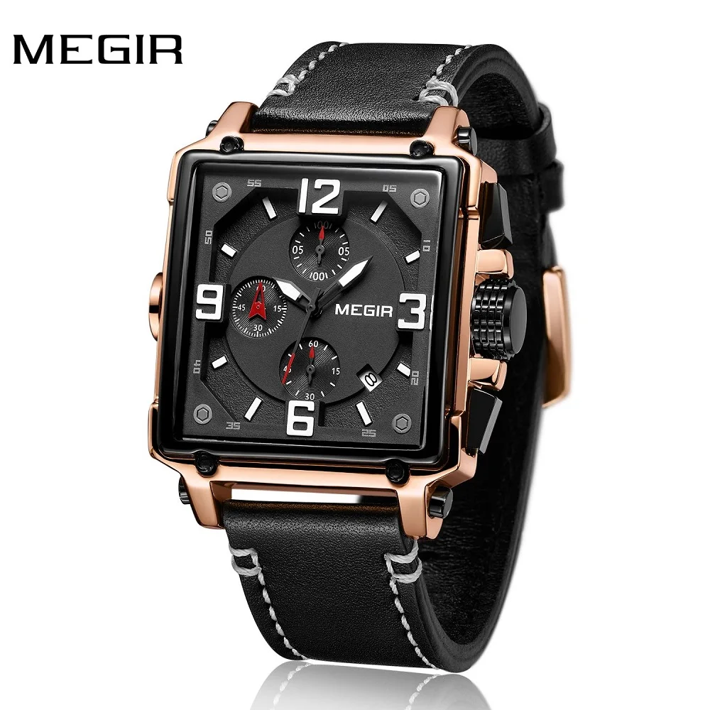 

MEGIR Original Creative Men Business Top Brand Luxury Chronograph Quartz Clock New Leather Sport Army Military WristWatches Saat