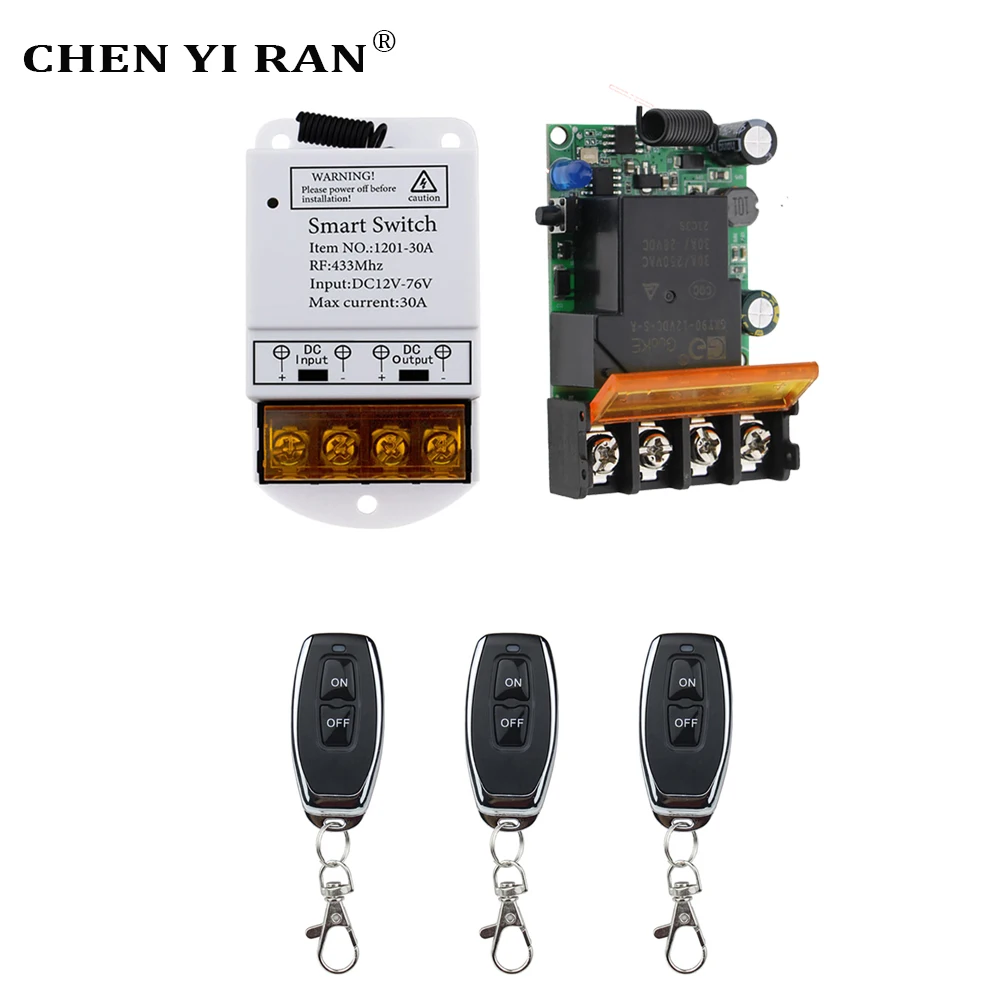 433 MHz DC 12V 24V 72V 30A Remote Control Switch Water Pump  Motor LED Remote Control Transmitter for Electric Appliance On/Off