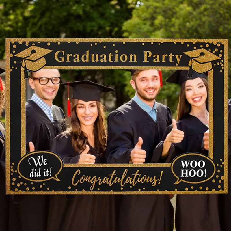 1Pcs Black Gold Graduation Frame Graduation Party Booth Props Graduation Photo Decor DIY Photo Props Graduation Party Supplies