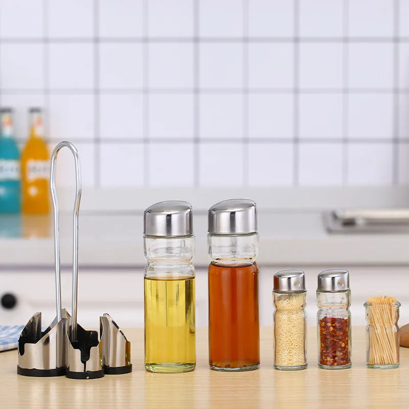 Table Classical Glass Oil and Soy Sauce Vinegar Bottle Pepper Salt Spice Jars Set