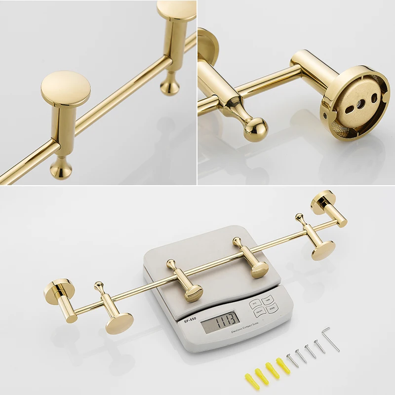 ELLEN Rotating Towel Hook Bathroom Hardware Bedroom Cloth Hanger Wall Coat Rack Black Gold Finished ELS05