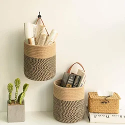 Wall Hanging Woven Jute Cotton Flower Basket Pot Planter Home Storage Baskets For Kitchen Tableware Bathroom Sundries Organizer