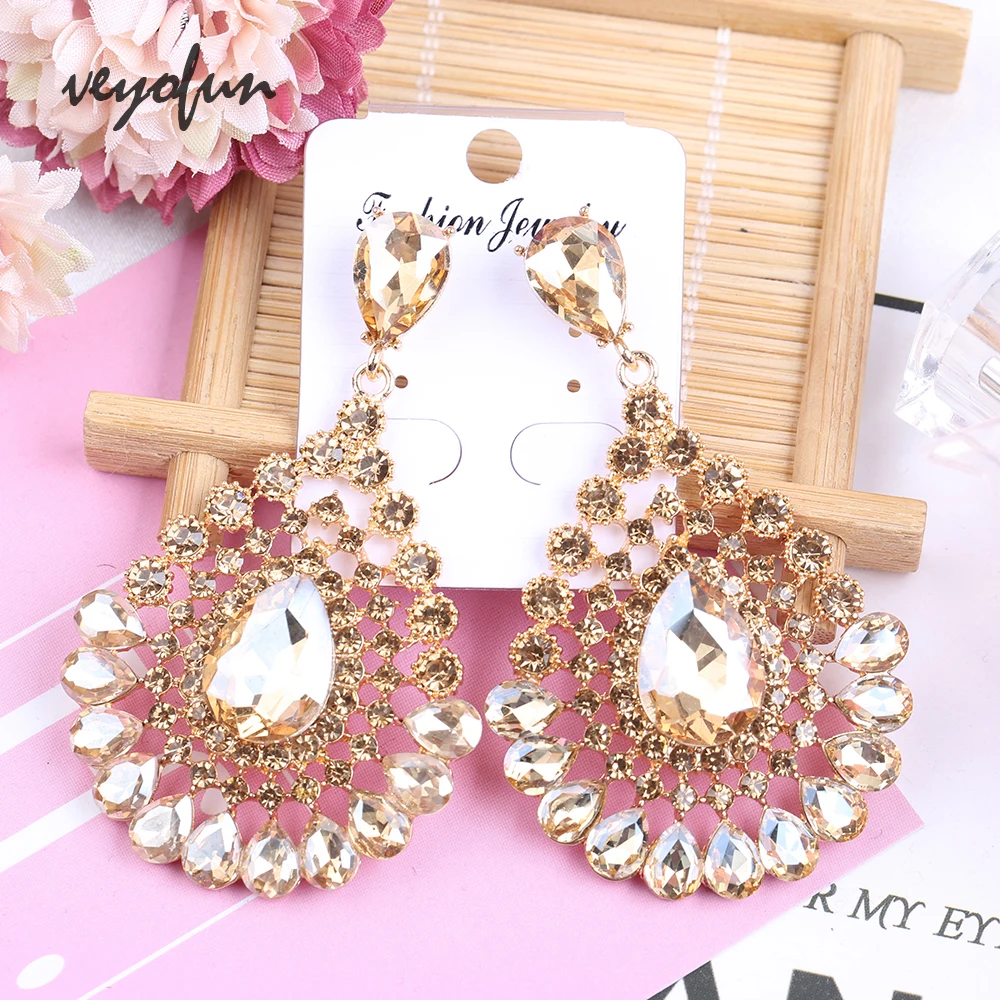 Veyofun Fashion Hyperbole Kristal Anting-Anting Mewah Rhinestone Menjuntai Anting-Anting Perhiasan untuk Wanita Brinco