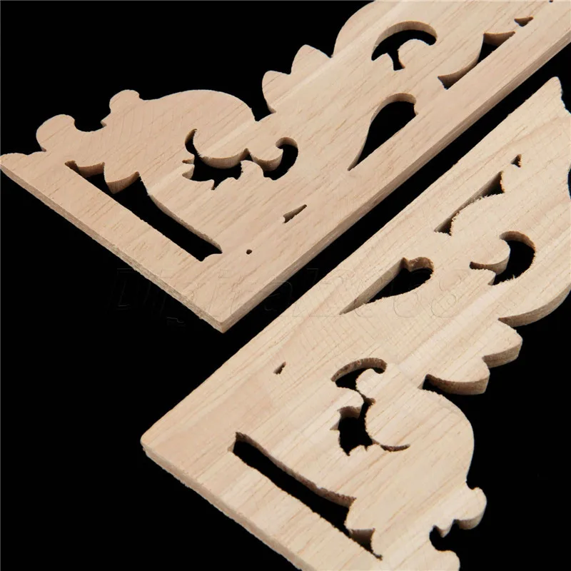 Applique d'angle sculptée en bois droit, décor de meubles non peints, décalcomanie de cadre, décoration de charpentier, 1 paire, 13x7x0.8cm