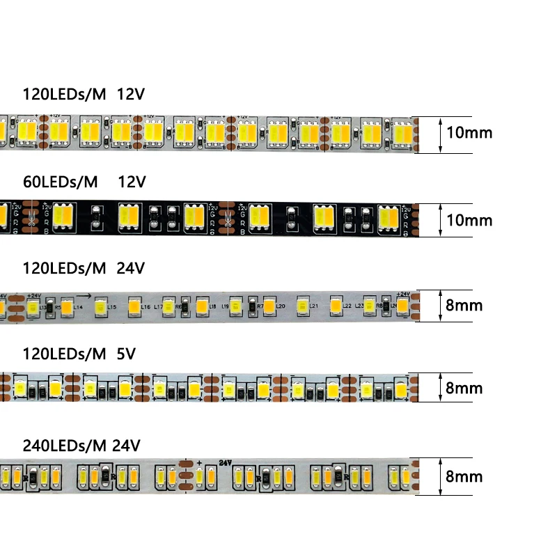 5050 2835 3014 CCT LED Strip Dual Color 60LED/M 120LED/M 180LED/M Temperature Adjustable Flexible Ribbon light IP20/IP65 5M