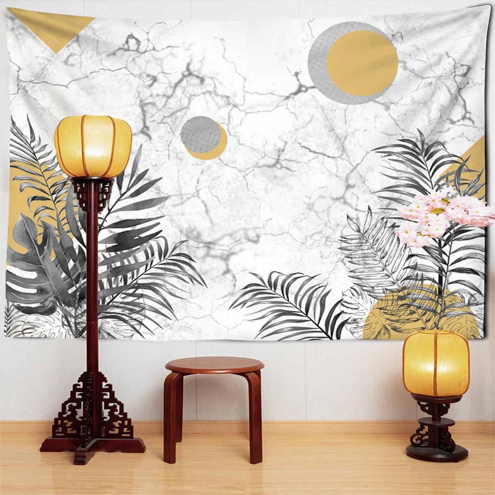 Sun Moon Palm Leaf Tapestry Wall Hanging Polyester Plant Bohemian Psychedelic Simple Printing Background Cloth Decor