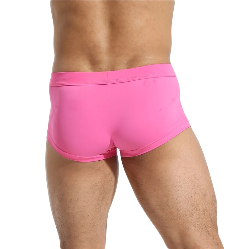 Ropa interior Sexy para hombre, bóxer de seda de hielo convexo, suave, de cintura baja, Cueca, ropa de dormir