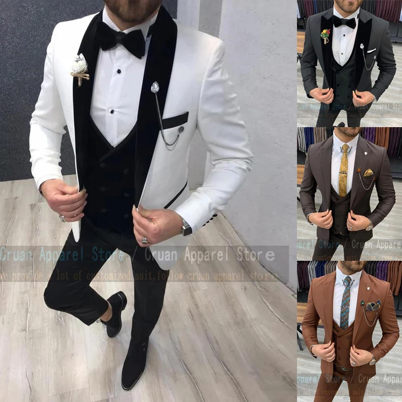 

Tailor-made Latest White Wedding Suit for Men Formal Slim Fit Groom Groomsman Tuxedo Prom Jacket Double Breasted Vest Pants 3Pcs