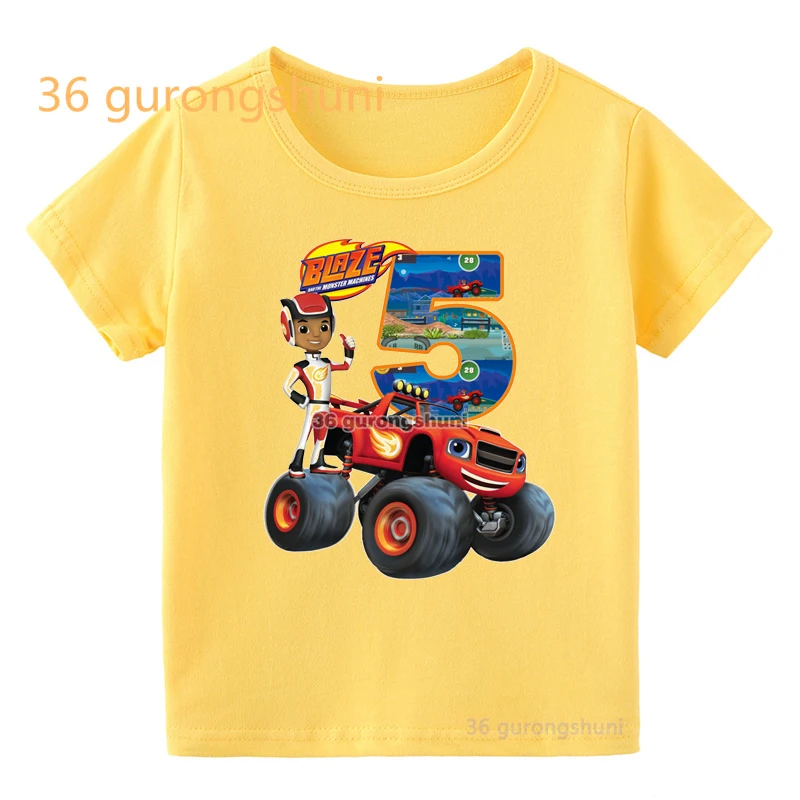 Maglietta per ragazze vestiti Blaze And The Monster macchine bambini ragazzi abbigliamento maglietta gialla ragazza grafica magliette abbigliamento