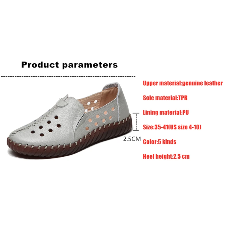 WOIZGIC Women Female Ladies Mother Genuine Leather Flats Sandals Loafers Shoes Hollow Slip On Summer Size 35-41 YYK-8852