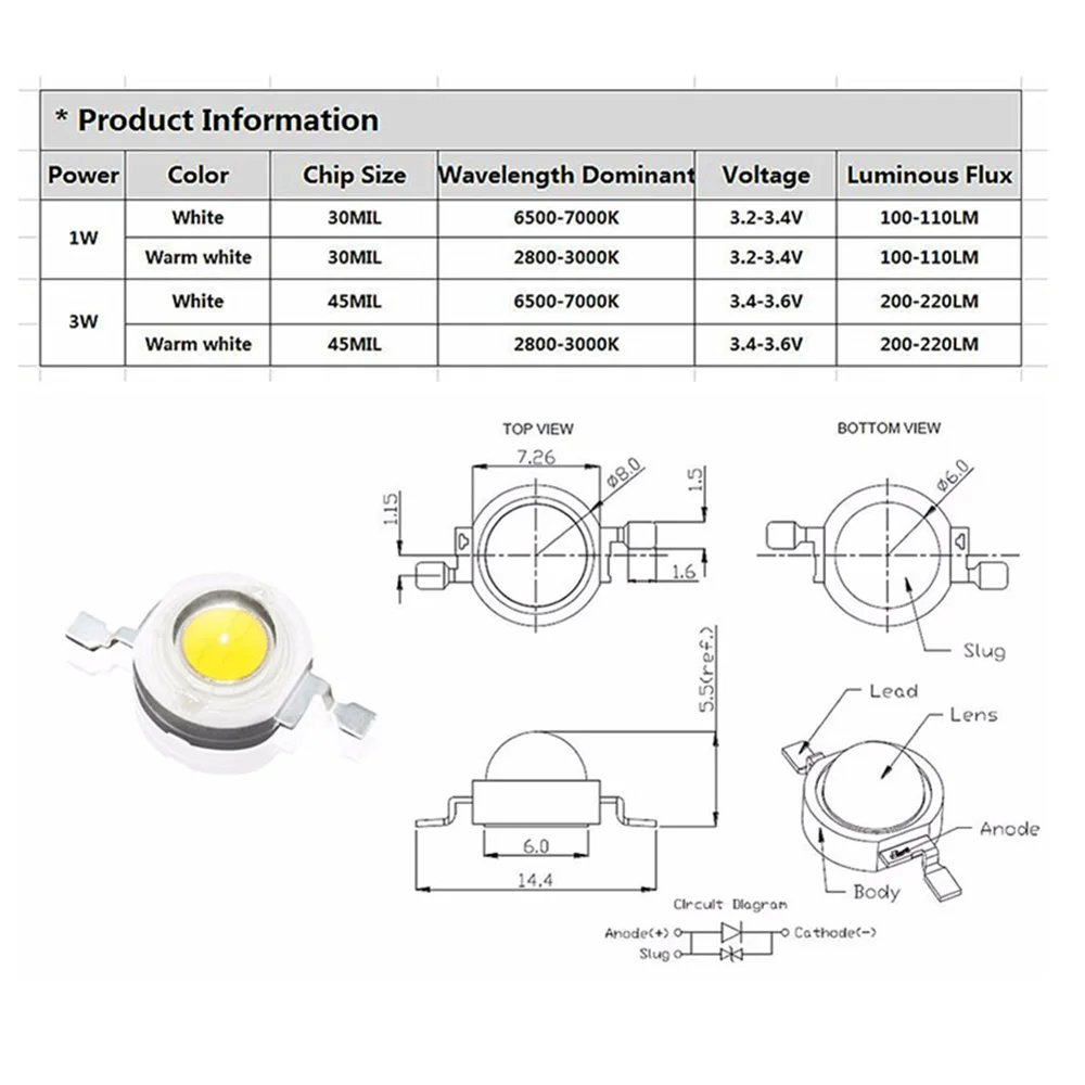 100-100 0Pcs LED COB Lampe Chip 1W 3W 3,2-3,6 V Eingang 100-220LM Mini Led-lampe Diode SMD Für DIY LED Flutlicht Scheinwerfer Downlight