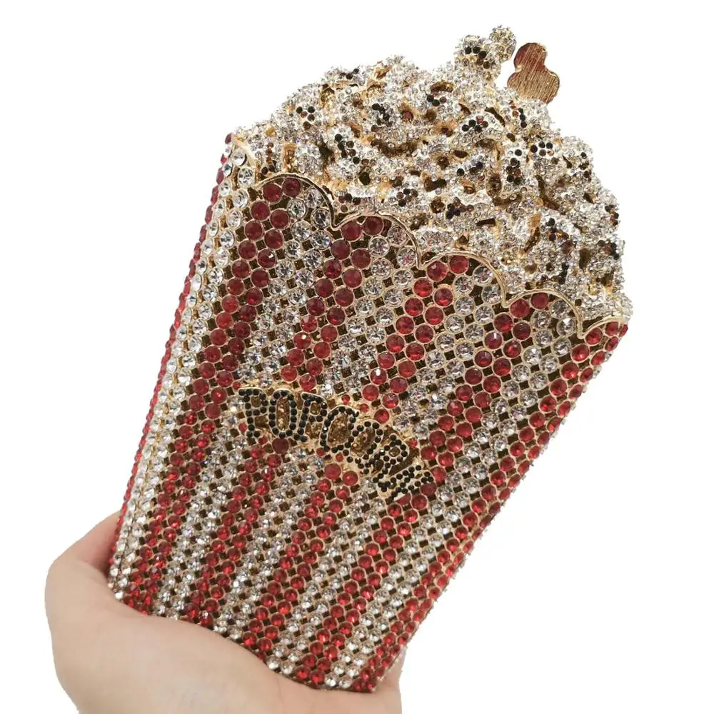 Woman bag good Quality handwork Metal Evening Clutch Handbag Crystal Rhinestone Purse French fries Diamond Clutch Bags popcorn