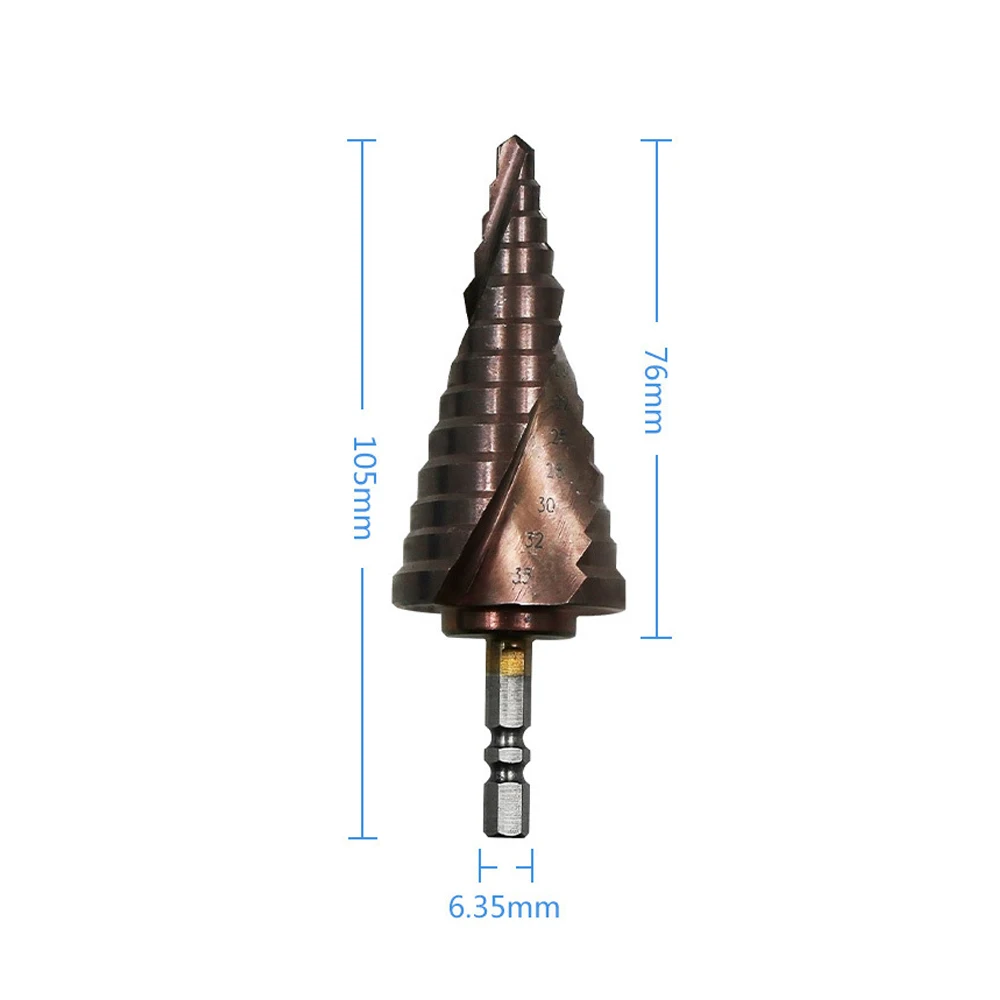 M35 HSS-CO Step Drill Bits 6-35mm metalworking Spiral groove 1/4'' hex Shank Stainless steel tapping Cobalt plating