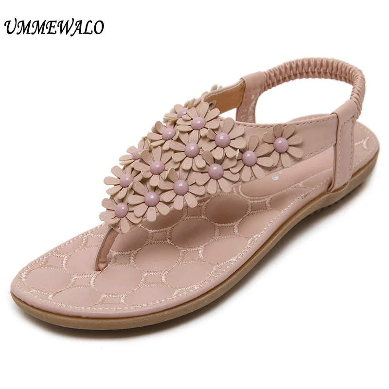 UMMEWALO Sandals Women T-strap Flip Flops Thong Flat Sandals Flowers Gladiator Sandal Shoes Summer Zapatos Mujer