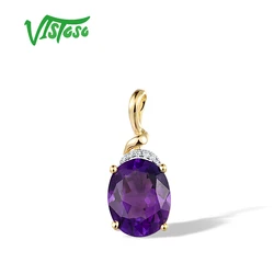 VISTOSO Genuine 14K 585 Yellow Gold Pendant For Women Sparkling Amethyst Diamond Pendant Daily Wear Simple Style Fine Jewelry