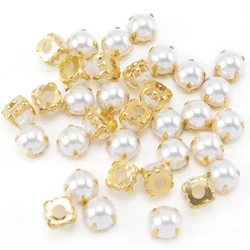 Flat Pearl ABS Half Beads Cabochons With Rhinestones Acrylic Half Pearl Beads Flower Beads For Fabric & Decorative Crafts