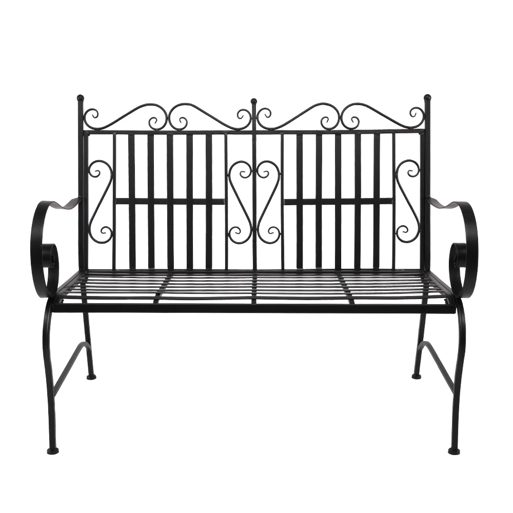 Iron Double Sofa Chair Black Patio Park Garden Outdoor Bench Patio Porch Chair for Indoor Outdoor Patio Garden