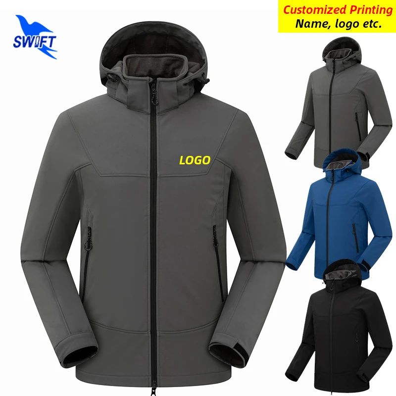 

2021 Winter Thermal Fleece Softshell Jacket Men Waterproof Camping Hiking Coat Outdoor Sports Skiing Windproof Tops Customize