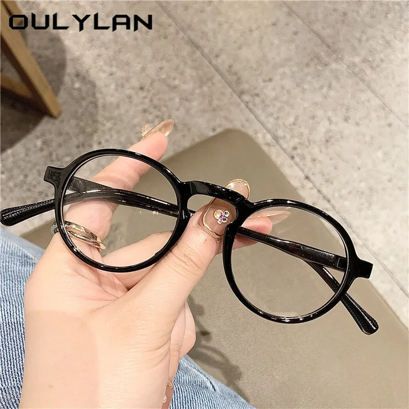 Oulylan Vintage Round Glasses Frame Women Men Black Small Frames Optical Computer Flat Mirror Trend Leopard Eyeglasses Gaming