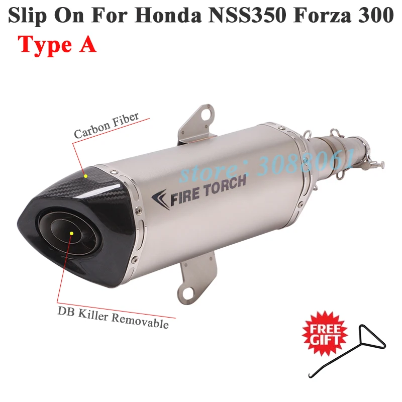 Slip On For Honda NSS350 FORZA300 2018 - 2021 Motorcycle Exhaust Escape Modify Mid Tube Link Pipe Carbon Fiber Muffler DB Killer