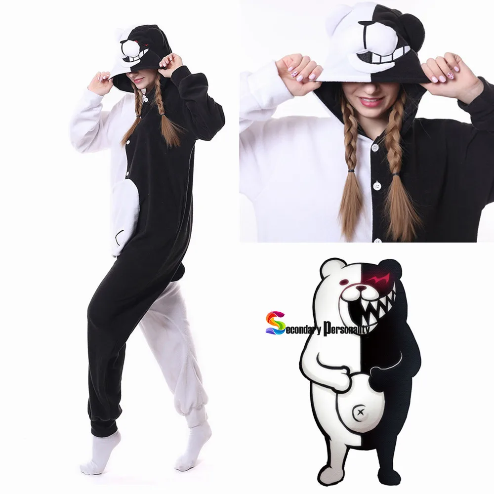 Hot Anime Danganronpa Monokuma Cosplay Pajama Adult Unisex Onesie Kumamon Monokuma Gloomy Bear Sleepwear Pyjamas