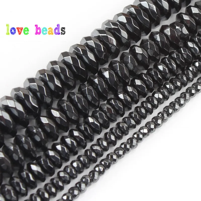 4x2/3x2/6x3/8x4/10x4mm Natural Black Hematites Flat Stone Spacer Loose beads For Fashion Accessories Jewellery Making 15\'\'